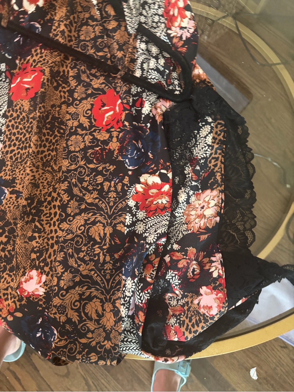 Free People Black Floral Mixed-Print Lace-Trim Maxi Slip Dress - Picture 10 of 12